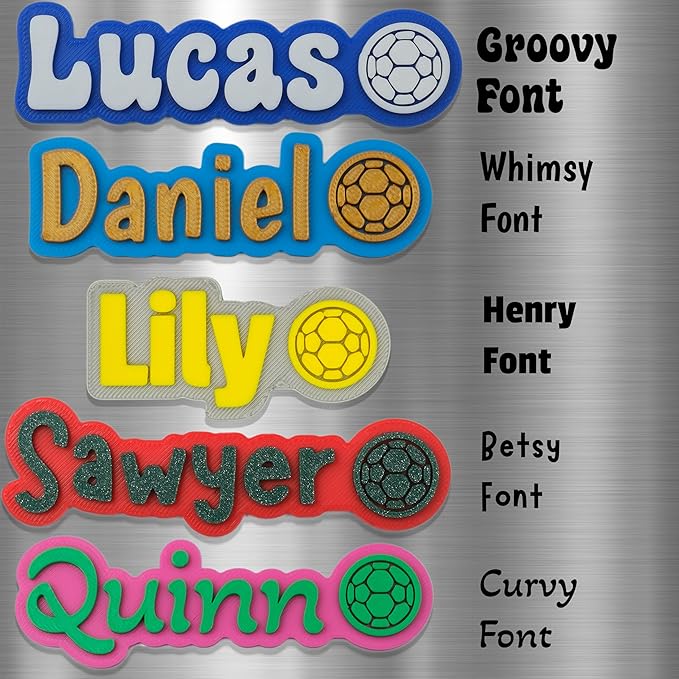 Custom Magnets for Fridge and Locker – 3D Printed Two-Color Name Design with Soccer Icon – Personalized Magnets with Strong Grip & Made of Durable PLA