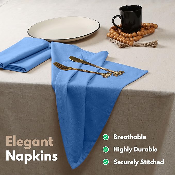 Native Fab Solid Cloth Napkin Set of 4, 100% Cotton, Washable, Reusable Dinner Cloth Napkin 17x17 inches, Table Decor Napkins for Dinner, Events, Sky Blue