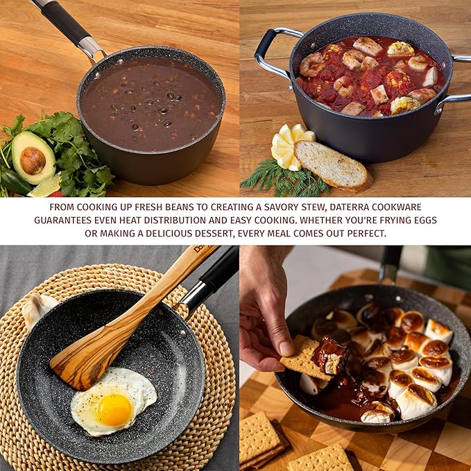 DaTerra Cucina Nonstick Small Pasta Bundle – 2.6 Qt Saucepan with Lid, 9.5" Frying Pan, 5 Qt Dutch Oven with Lid – Induction Compatible, Oven Safe, Ceramic Nonstick, PTFE & PFOA Free – Made in Italy