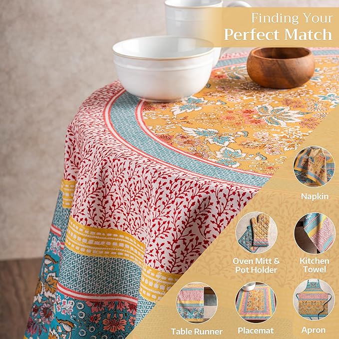 Maison d' Hermine Table Cloth Round Table 100% Cotton 63 Round Inches Tablecloth Reusable Decorative for Dining Room Farmhouse Home Valentines Day Decorations Spring Summer - Marquise