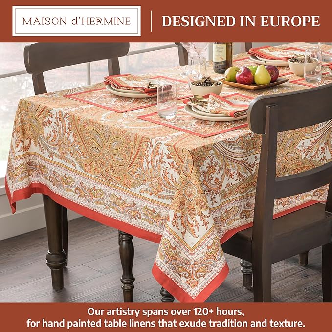 Maison d' Hermine Table Cloth Rectangle Table 100% Cotton 70 x 108 Inches Fall Tablecloth Reusable Everyday Use for Thanksgiving Christmas Decorations Dining Farmhouse Party (Kashmir Paisley)