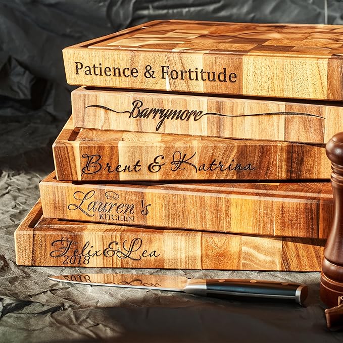 Personalized End Grain Walnut Cutting Board, GrainWoods Handcrafted Wood Kitchen Chopping Block (24x18x2 Inches)
