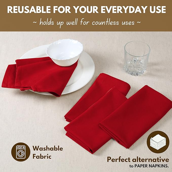 Native Fab Solid Cloth Napkin Set of 4, 100% Cotton, Washable, Reusable Dinner Cloth Napkin 17x17 inches, Table Decor Napkins for Dinner, Events, Red