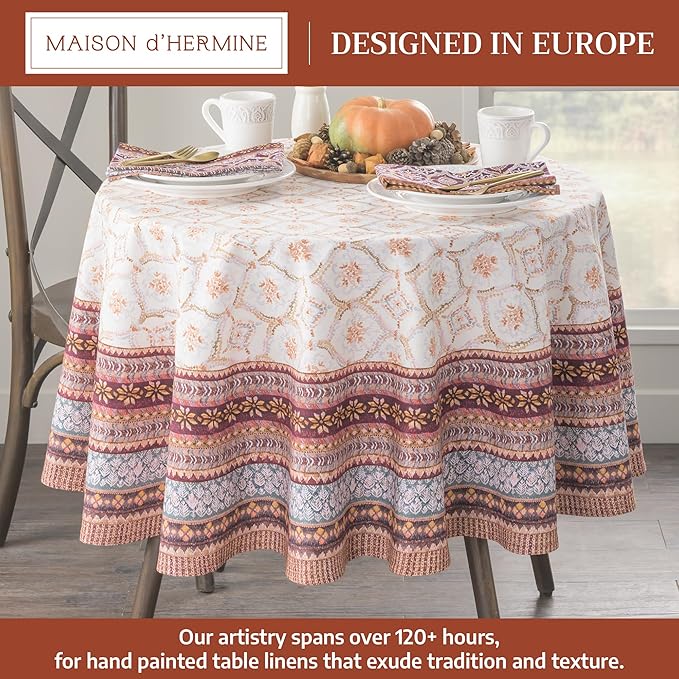 Maison d' Hermine Table Cloth Round Table 100% Cotton 63 Inches Fall Tablecloth Reusable Everyday Use for Thanksgiving Christmas Decorations Dining Farmhouse Party (Fair Isle)