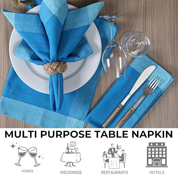 Homidate Cotton Cloth Napkins Set of 12 – 20x20 Blue Multi Double Hemstitched – Machine Washable Dinner Napkins for Weddings, Parties & Father’s Day Celebrations