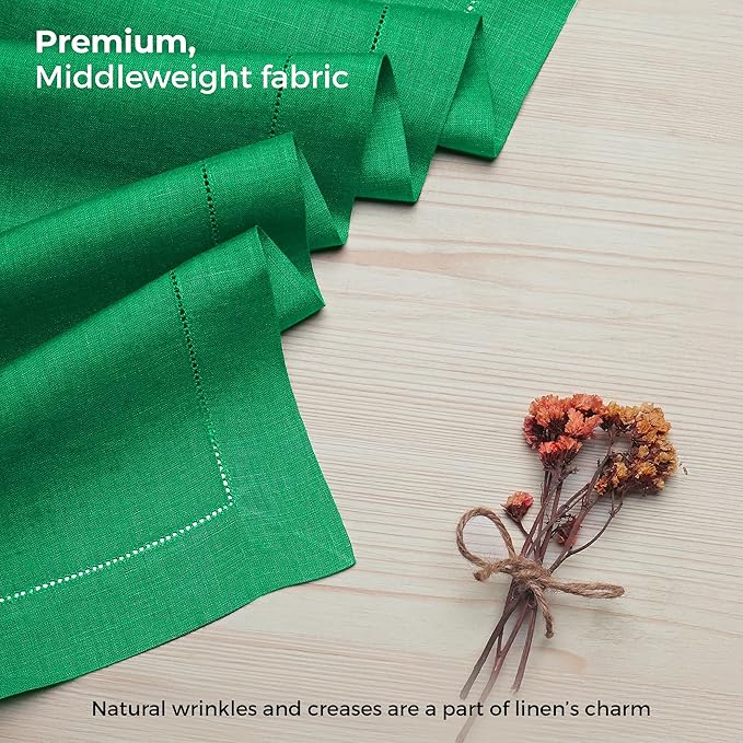 D'Moksha Homes Linen Kelly Green Table Runner 48 Inches - Classic Hemstitch, 100% Pure Linen Coffee Table Runner 14 x 48 Inch Ideal for Dresser Tables - St Patricks Day, Easter