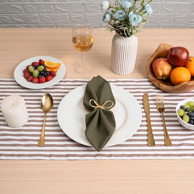 Blue Needles Set of 6 Hemstitch Linen Napkins 100% Cotton Olive Green Cloth Dinner Napkins 18x18 inches, Soft, Reusable, Absorbent, Washable, Ideal for Wedding Events, Parties & Everyday Use