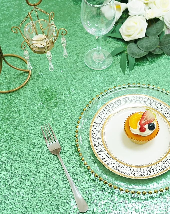 Eternal Beauty Mint Green Tablecloth, 120 Inch Round Sequin Tablecloth for Party Cake Dessert Table Exhibition Events