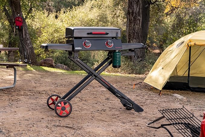 Nexgrill Daytona 2-Burner Propane Flat Top Grill with Foldable Cart – Portable Outdoor Griddle Gas Grill for Camping & Tailgating – 20000 BTUs, 335 SQ. In. Grill for Burgers, BBQ & More - 720-1075B