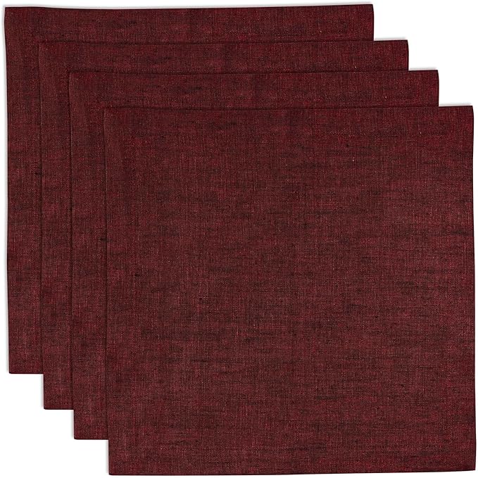 Solino Home Linen Square Placemats Set of 4 - Red Garnet Placemats 14 x 14 Inch - 100% Pure Linen Table Mats for Valentines, Winter - Athena