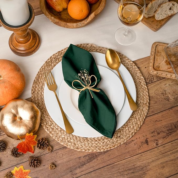 Blue Needles Solid Cloth Napkins Set of 12 Forest Green 100% Cotton Dinner Napkins 18x18 inches - Soft, Reusable, Absorbent & Washable Linen, Ideal for Wedding Events, Parties & Everyday Use