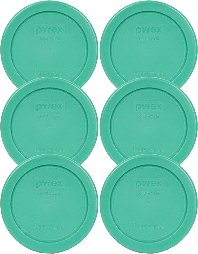 Pyrex 7202-PC 1-Cup Green Food Storage Replacement Lid (6 Pack) - Made in USA