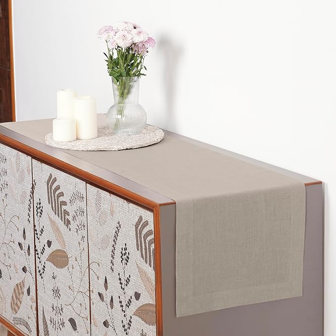 D'Moksha Homes Linen Natural Table Runner 72 Inches Long - 100% Pure Linen 14 x 72 Inch Table Runner for Dining, Valentines, Spring, Easter - Machine Washable