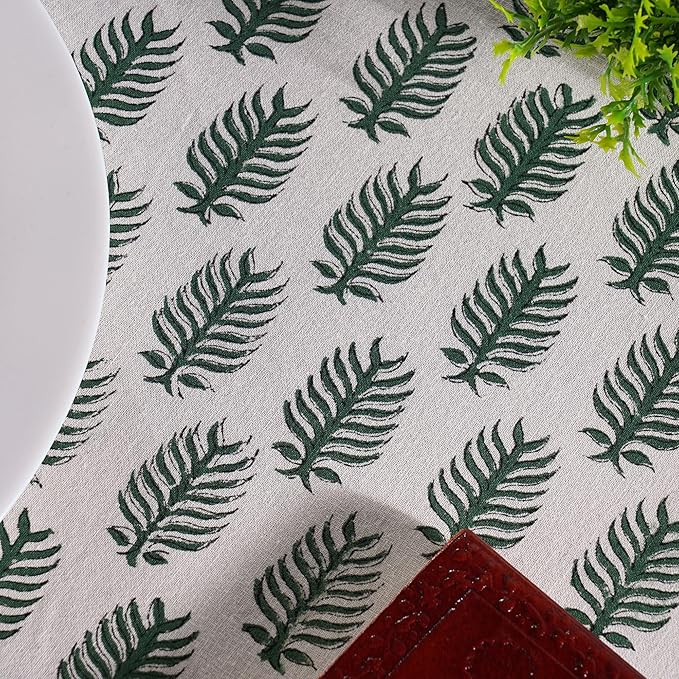 Ridhi Block Print Round Emerald Green Reusable Tablecloth 100% Cotton 110" Inch Decorative Table Cover eveyday Dining, Home, Party, Wedding, Farmhouse Gift for Spring, Easter, Valentine