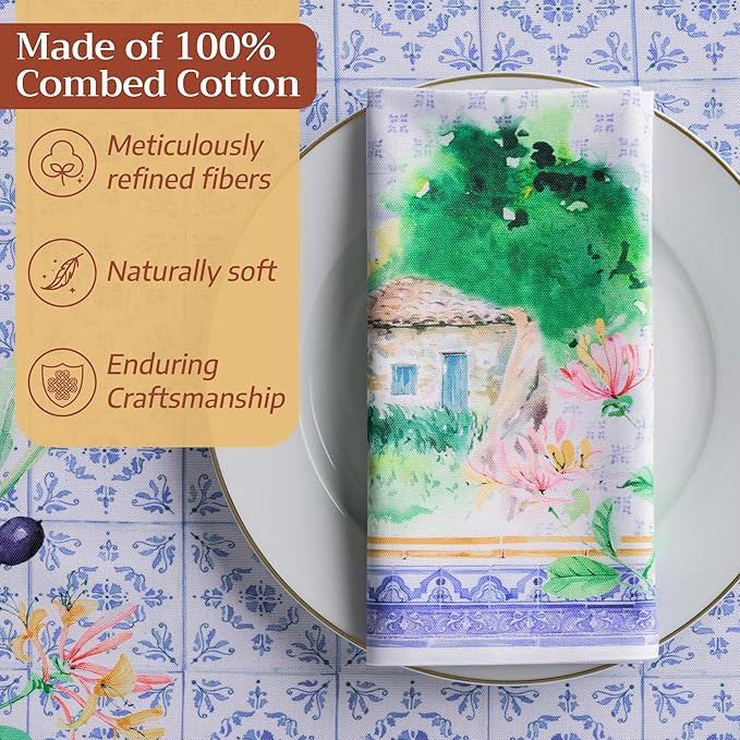 Maison d' Hermine Napkin 100% Combed Cotton Premium Cloth Napkin Decorative Washable Napkins Set of 4 for Home, Kitchen, Dining, Cocktail Parties & Camping - Luberon(20”X20”)