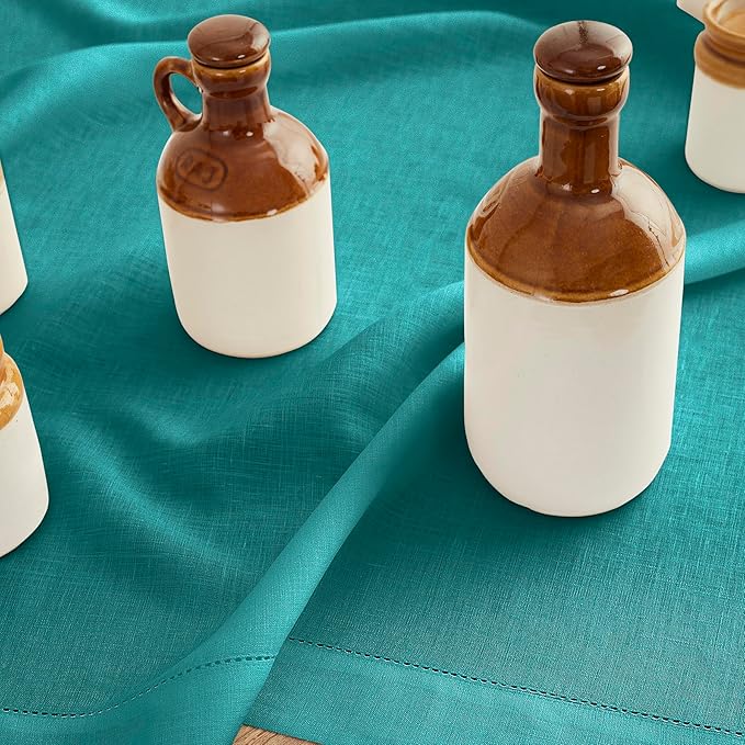 Solino Home Linen Placemats Set of 4 - Classic Hemstitch Teal Placemats 14 x 19 Inch - 100% Pure Linen Table Mats