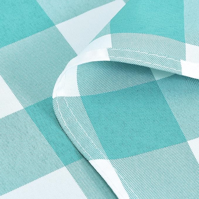 Hiasan Checkered Round Tablecloth 120 Inch - Waterproof Stain and Wrinkle Resistant Washable Fabric Table Cloth for Dining Room Party Outdoor Picnic,Aqua and White
