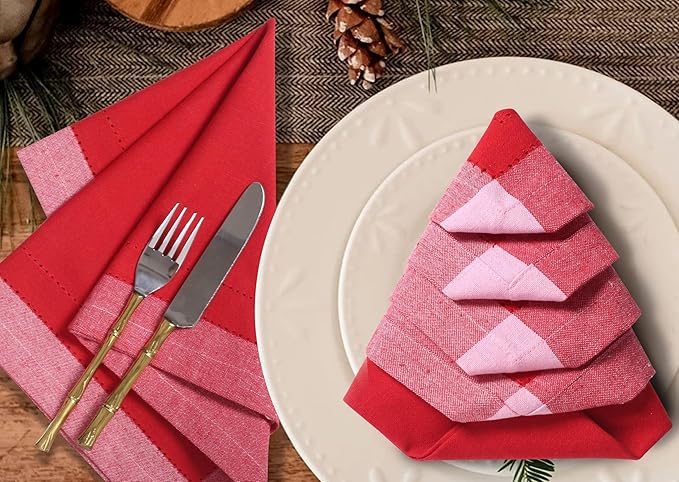 Homidate Christmas Cloth Napkins Set of 12 – 20x20 Red Cotton with Double Hemstitch – Soft, Durable & Washable Table Napkins for Farmhouse Décor, Thanksgiving, Holiday Parties & Everyday Use