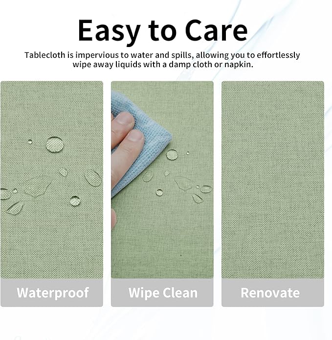 Easy-Going Faux Linen Waterproof Spill-Proof Tablecloth Stain Resistant Rectangle Table Cloth Wrinkle Free Decorative Fabric for Kitchen, Dining, Party, Weddings, Restaurants (60x84 in, Sage Green)