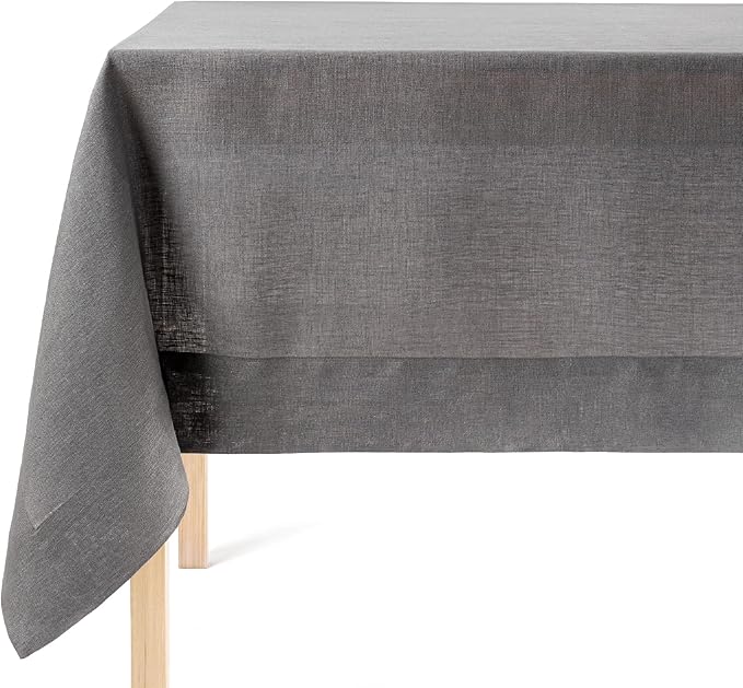 Over&Back 100%-Linen Woven Tablecloth - Colorful Dining Room Table Cover - Mitered Corner Hems - Machine Washable - Kitchen and Home Decor - Grey - 70x108