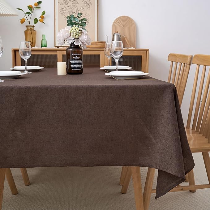 NLMUVW Brown Linen Tablecloth Square, Chocolate Table Cloth Farmhouse Water Resistant Table Cover for Kitchen Dining Coffee, 54 x 54 Inch
