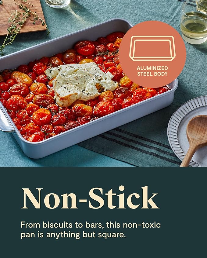 Caraway Non-Stick Ceramic 9”x13” Rectangle Pan Duo - Naturally Slick Ceramic Coating - Non-Toxic, PTFE & PFOA Free - Perfect for Brownies, Lasagnas, and More - Marigold