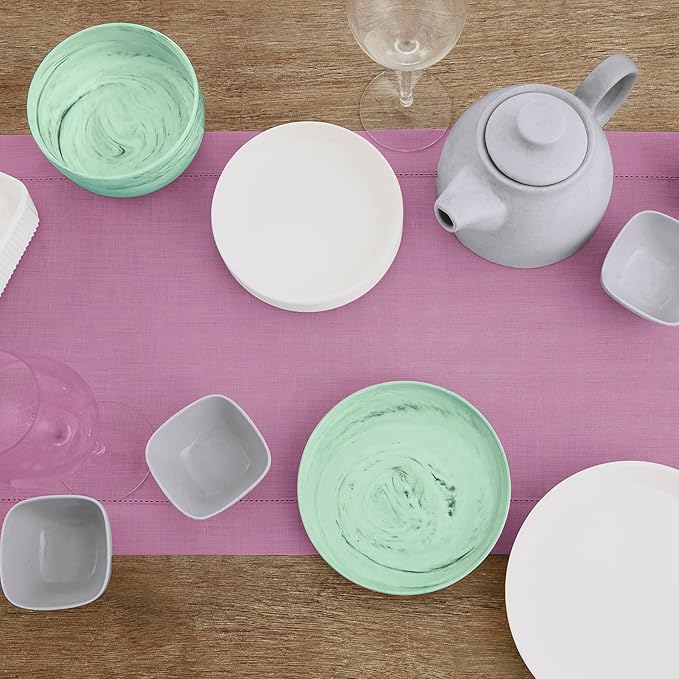 Solino Home Linen Violet Table Runner 90 Inches Long - 100% Pure Linen Hemstitch 14 x 90 Inch Table Runner for Dining, Valentines, Spring, Easter - Classic Hemstitch