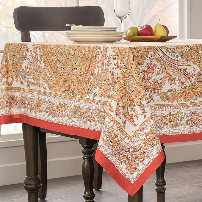 Maison d' Hermine Table Cloth Square Table 100% Cotton 54 x 54 Inches Tablecloth Reusable Decorative Everyday Use for Dining Room, Farmhouse, Home, Party, Festive & Wedding - Kashmir Paisley