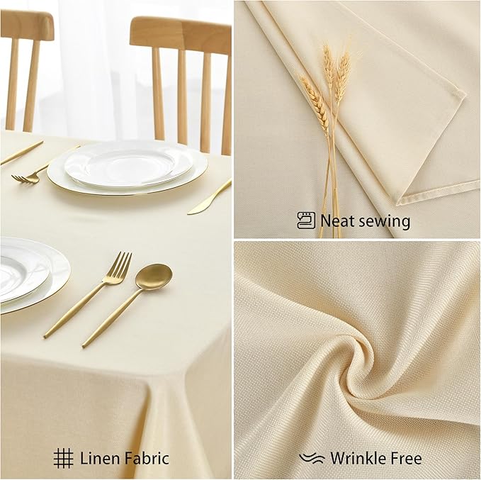 JIUZHEN Faux Linen Farmhouse Tablecloth Rectangular, Wrinkle Stain Resistant Table Cloth Rectangle Table Cover for Kitchen Dining, Champagne, 70 x 108 Inch