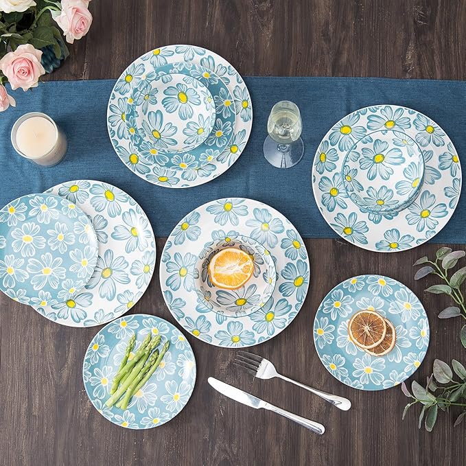 12-pieces Dinnerware Set Ceramic Dish Set Plates Sets Service for 4, Bowl Sets, Stoneware Dinnerware Sets, 12pcs Plate and Bowl Set for kitchen