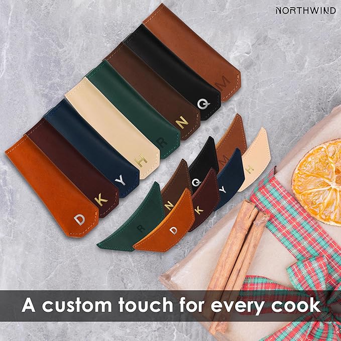 Northwind Personalized Engraved Leather Skillet Handle Cover Set of 2 – Made in USA - Custom Monogrammed Pot Holder Sleeve for Cast Iron Pans, Anniversary, Wedding, Housewarming, and Unique Gift