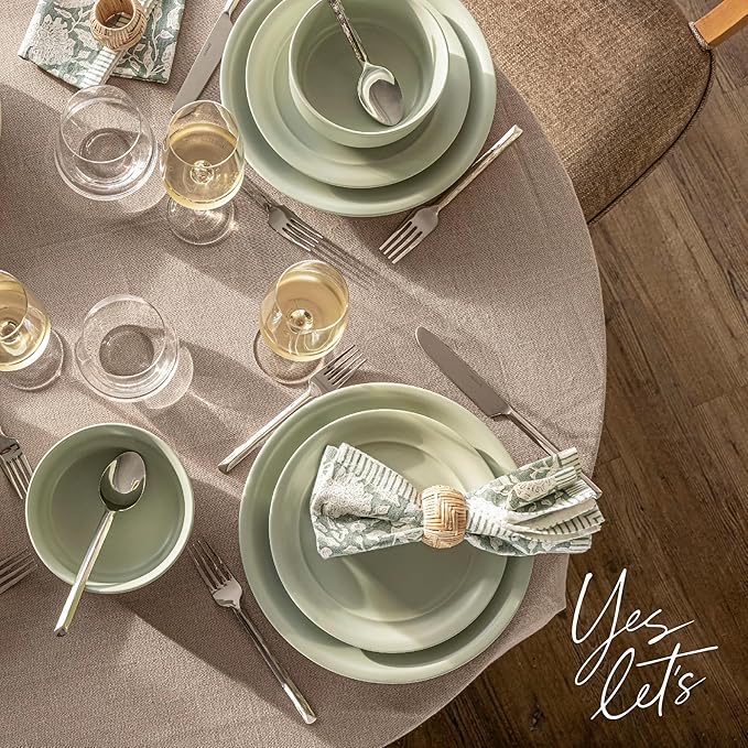 Over&Back 100%-Linen Woven Tablecloth - Colorful Dining Room Table Cover - Mitered Corner Hems - Machine Washable - Kitchen and Home Decor - Taupe - 70x90