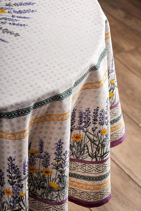 Maison d' Hermine Table Cloth Round Table 100% Cotton 69 Round Inches Tablecloth Reusable Decorative for Dining Room Farmhouse Home Valentines Day Decorations Spring Summer - Fanny Lavender