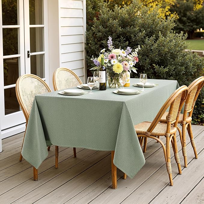 MIULEE Sage Green Linen Cotton Table Cloth Rectangle Tablecloth Spring Waterproof Spillproof Cross-Star Textured Table Cltoth Decorative Farmhouse Style for Dining Party Weddings 60x120 Inch