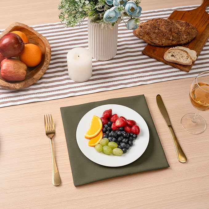 Blue Needles Solid Cloth Napkins Set of 12 Olive Green 100% Cotton Dinner Napkins 18x18 inches, Soft, Reusable, Absorbent, Washable Linen, Ideal for Wedding Events, Parties & Everyday Use