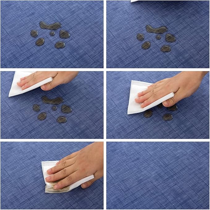 Pioggia Vinyl Tablecloth with Flannel Backing Rectangle Waterproof Oil-Proof Plastic Table Cloth Wipeable PVC Table Cover for Indoor and Outdoor (Blue, 60 x 84 Inch)