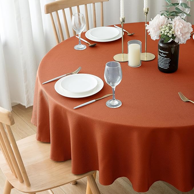 Biscaynebay 2 Pack Textured Fabric Round Tablecloths 60'' for Tables diameters from 28" to 48", Rust Table Cloth Water Resistant Small Circle Folding Table Covers for Dining Kitchen Wedding Parties
