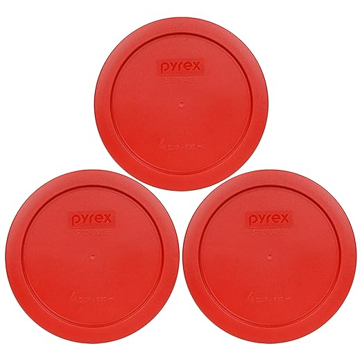 Pyrex 7201-PC 4 Cup Poppy Red Food Storage Replacement Lids (3-Pack) - Made in USA