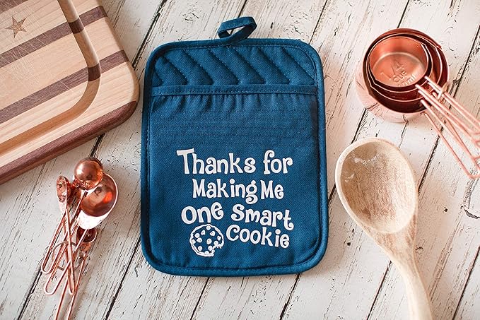 Teacher Appreciation Gift for Women - Thank You Present Potholder - One Smart Cookie Oven Mitt - Set of 2 (Smart Cookie Single)