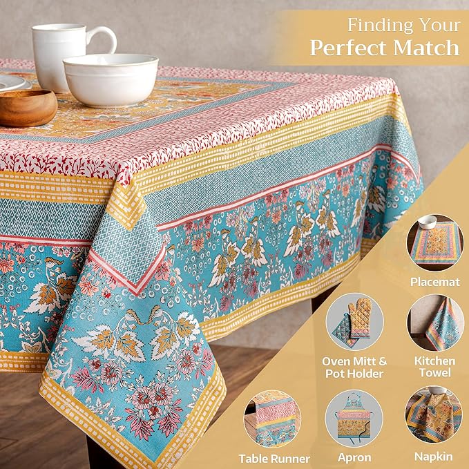 Maison d' Hermine Table Cloth Rectangle Table 100% Cotton 70 x 120 Inches Tablecloth Reusable Decorative for Dining Room Farmhouse Home Valentines Day Decorations Spring Summer - Marquise