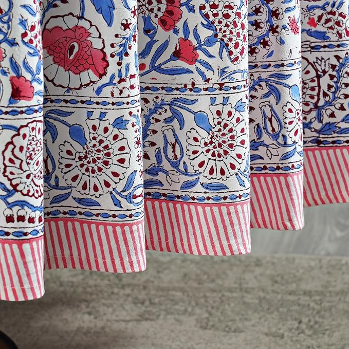 Ridhi Block Print Round Flamingo Pink Reusable Tablecloth 100% Cotton 60" Inch Decorative Table Cover eveyday Dining, Home, Party, Wedding, Farmhouse Gift for Spring, Easter, Valentine