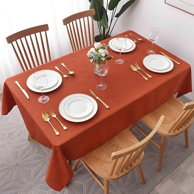 maxmill Jacquard Tablecloth Swirl Design Spillproof Wrinkle Free Soft Dining Table Cloth Halloween Decorative Fabric Table Cover for Fall Harvest Thanksgiving Dinner, Rectangle 60 x 84 Inch Rust