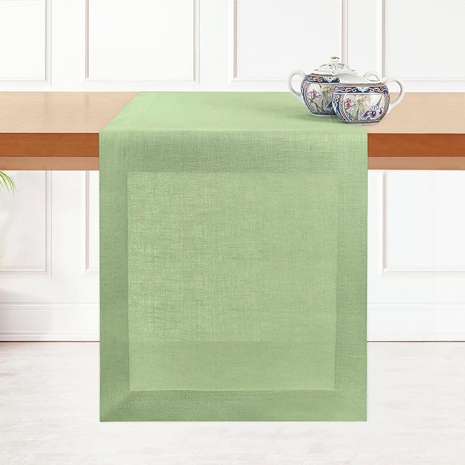 D'Moksha Homes Linen Sage Green Table Runner 84 Inches Long - 100% Pure Linen 14 x 84 Inch Table Runner for Dining, Spring, St Patricks Day, Easter - Machine Washable