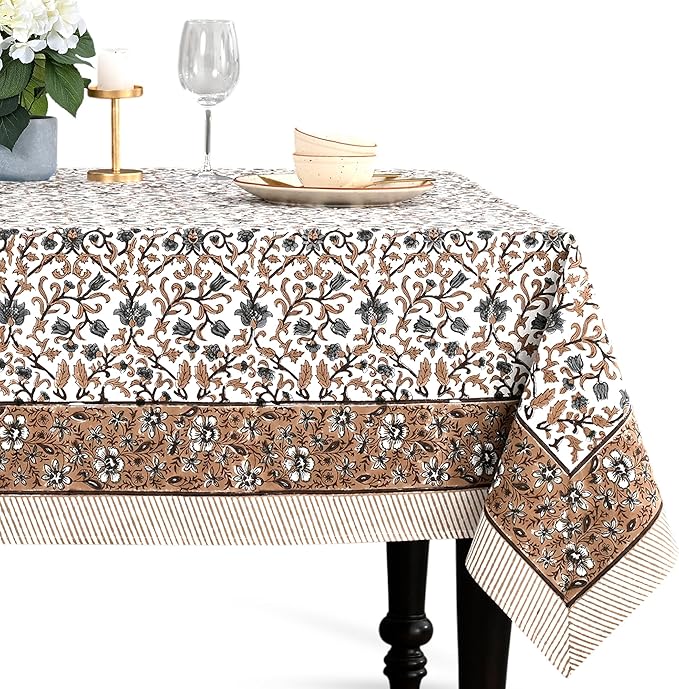 CPC Autumn Vine Tablecloth 100% Cotton 60x90 Inch Indian Block Print Rectangle Table Cover, Table Cloth for Gifting in Weddings, Halloween, Fall, Christmas, Thanksgiving
