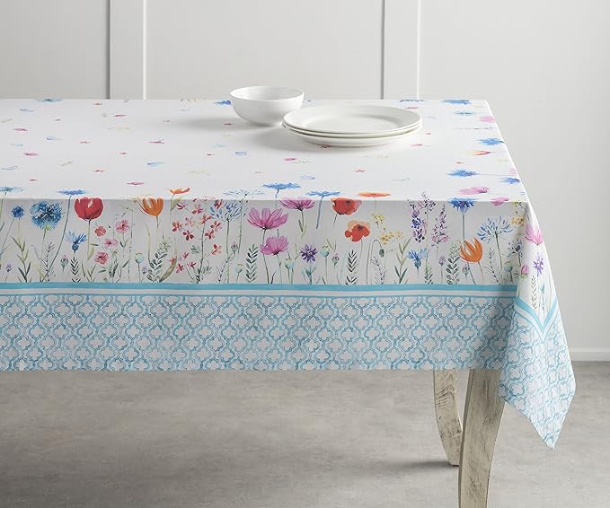 Maison d' Hermine Table Cloth Rectangle Table 100% Cotton 60 x 120 Inches Tablecloth Reusable Decorative for Dining Room Farmhouse Home Valentines Day Decorations Spring Summer - Flower in The Field