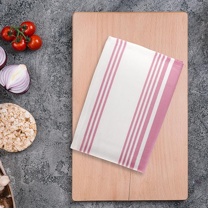 Urban Villa Kitchen Towels 100% Cotton Dish Towels for Kitchen (Set of 6) 20”x30” Dish Cloths Highly Absorbent Kitchen Linen Set with Hanging Loop Perfect for Drying Dishes Cleaning Towels-Pink White
