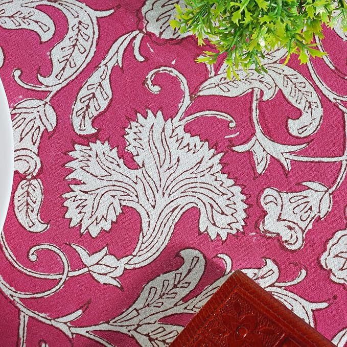 Ridhi Block Print Round Deep Pruce Red Reusable Tablecloth 100% Cotton 120" Inch Decorative Table Cover eveyday Dining, Home, Party, Wedding, Farmhouse Gift for Spring, Easter, Valentine