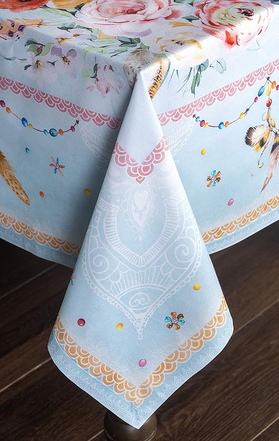 Maison d' Hermine Table Cloth Rectangle Table 100% Cotton 60 x 90 Inches Tablecloth Reusable Decorative for Dining Room Farmhouse Home Valentines Day Decorations Spring Summer - Ibiza - Blue