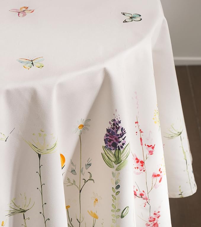 Maison d' Hermine Table Cloth Round Table 100% Cotton 69 Round Inches Tablecloth Reusable Decorative for Dining Room Farmhouse Home Valentines Day Decorations Spring Summer - Botanical Fresh