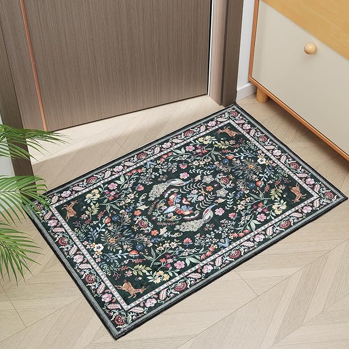 Entryway Rug 2x3 Rug Door Mat Indoor Entrance Washable Rug Small Non-Slip Low Pile Throw Rugs for Entryway, Kitchen, Front Door Indoor Entrance, Entry (Emerald Green)